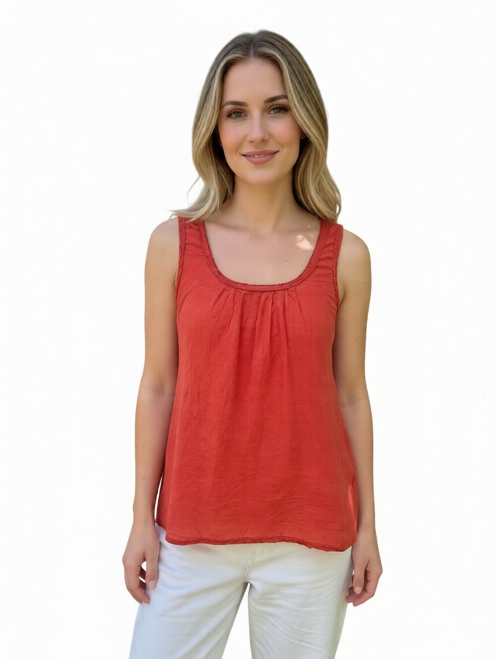 Odille Coral Sleeveless Top 100% Cotton